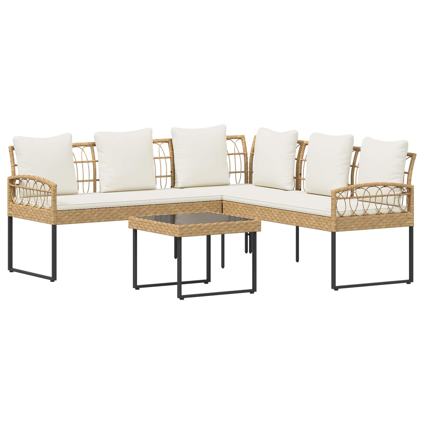 Tuinbankenset met kussen 2 pcs Naturel Poly Rattan en Staal