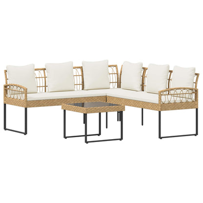 Tuinbankenset met kussen 2 pcs Naturel Poly Rattan en Staal