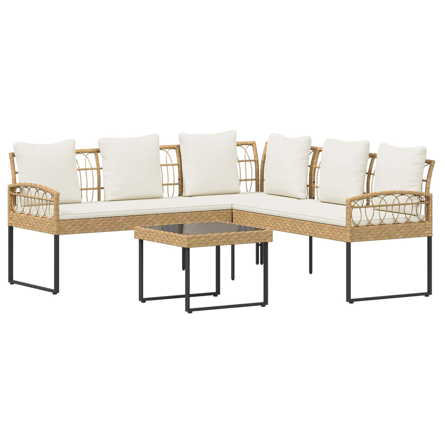 Tuinbankenset met kussen 2 pcs Naturel Poly Rattan en Staal