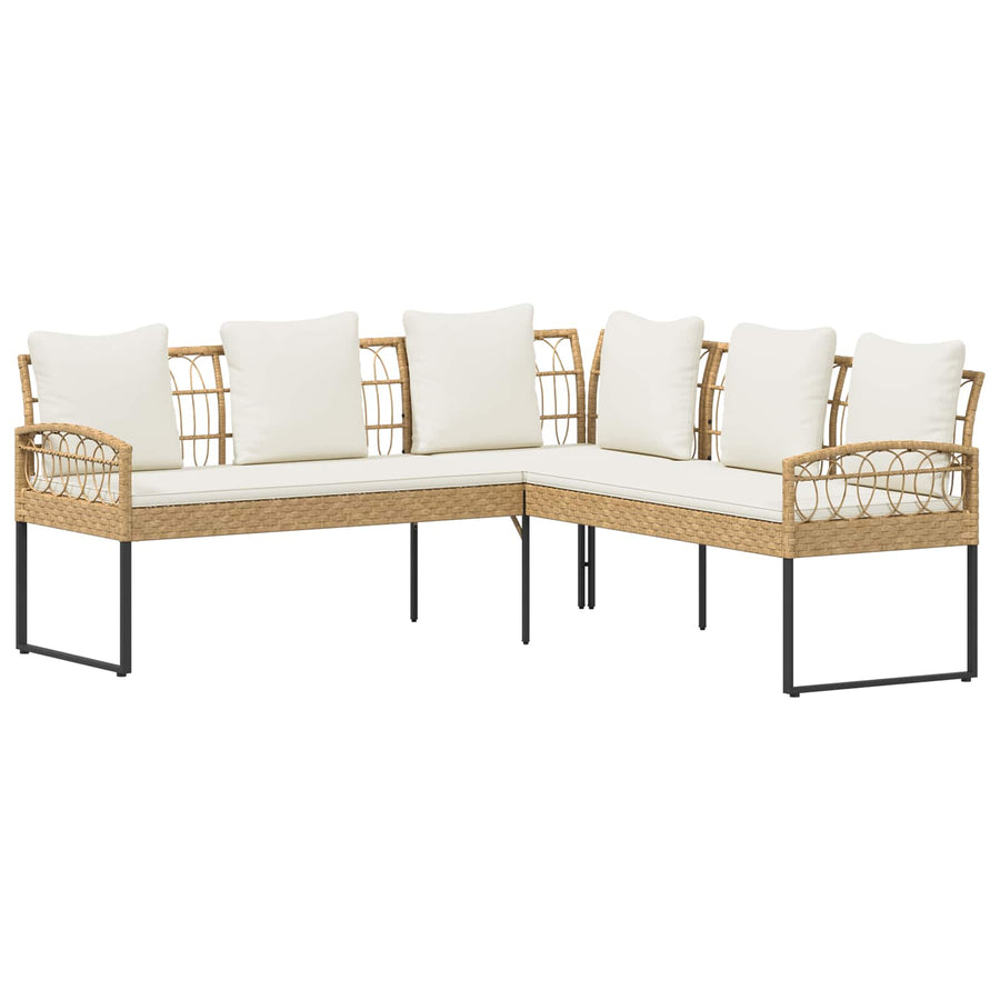 Tuinbankenset met kussen 2 pcs Naturel Poly Rattan en Staal