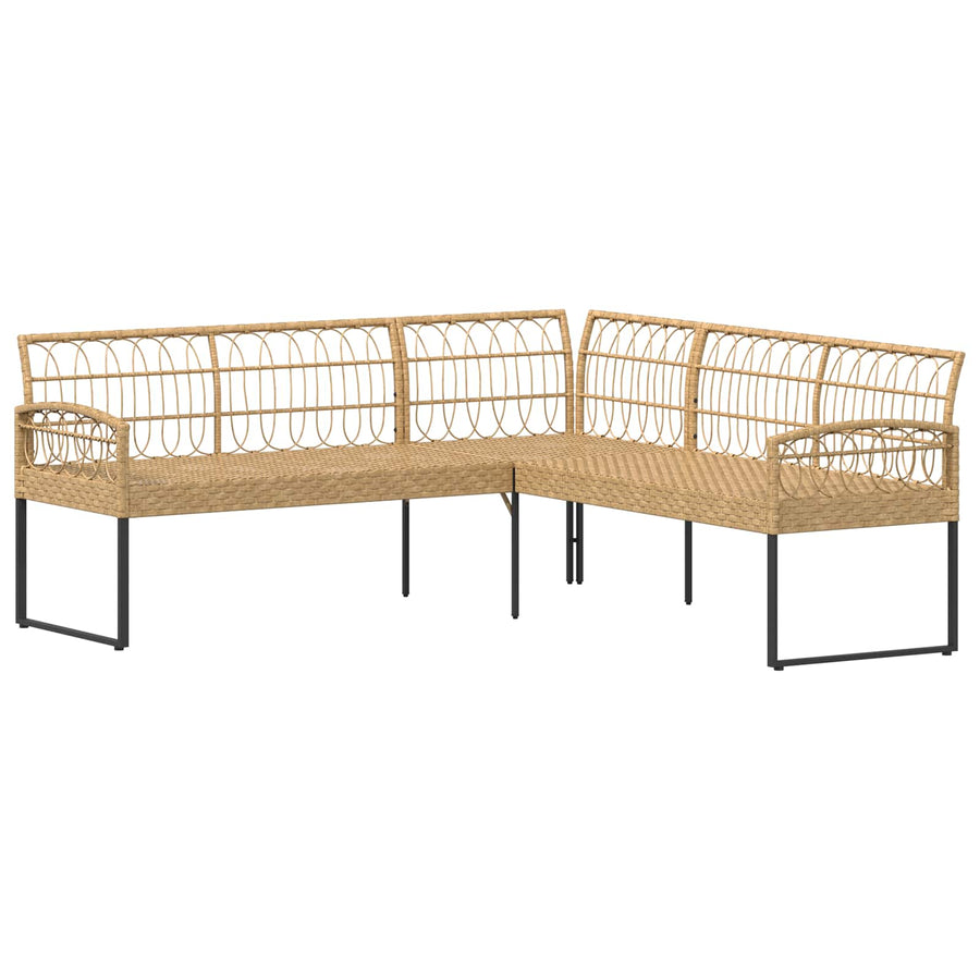 Tuinbankenset met kussen 2 pcs Naturel Poly Rattan en Staal