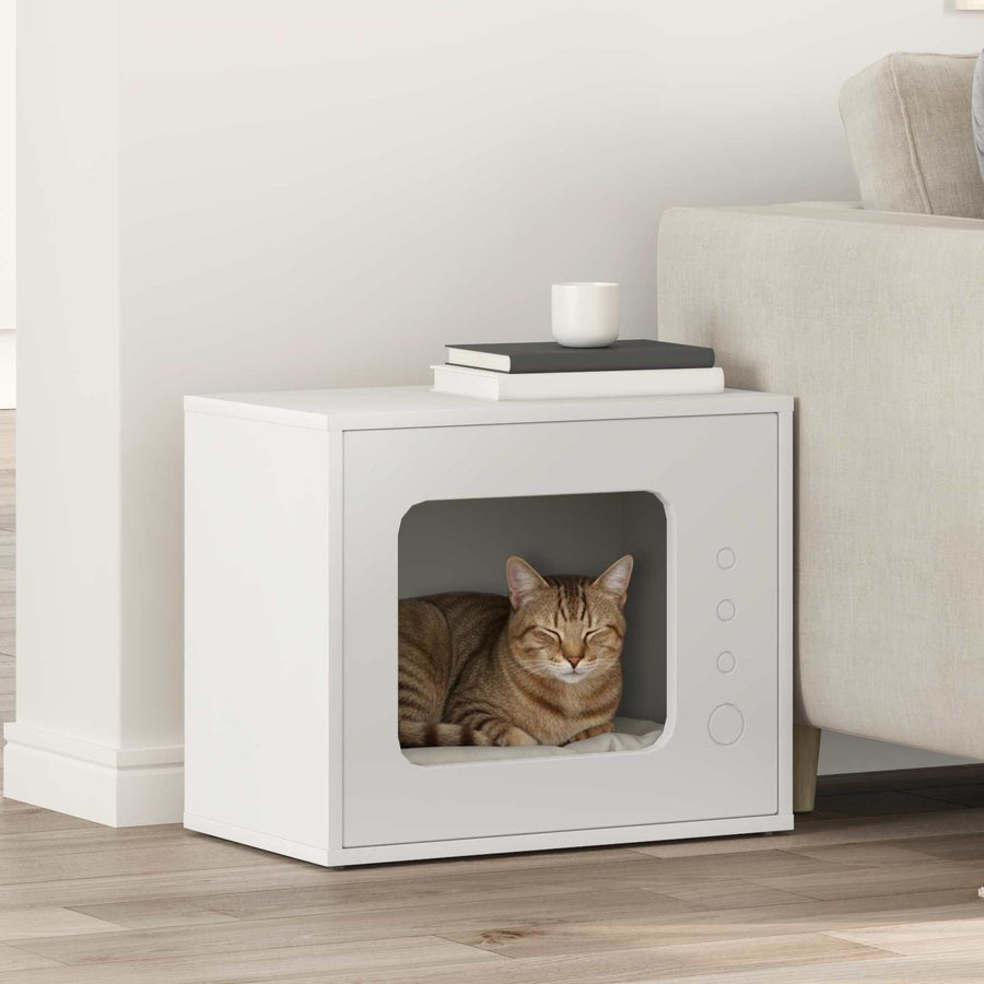 Kattenhuis 51 X 30 X 42 Cm Bewerkt Hout Wit