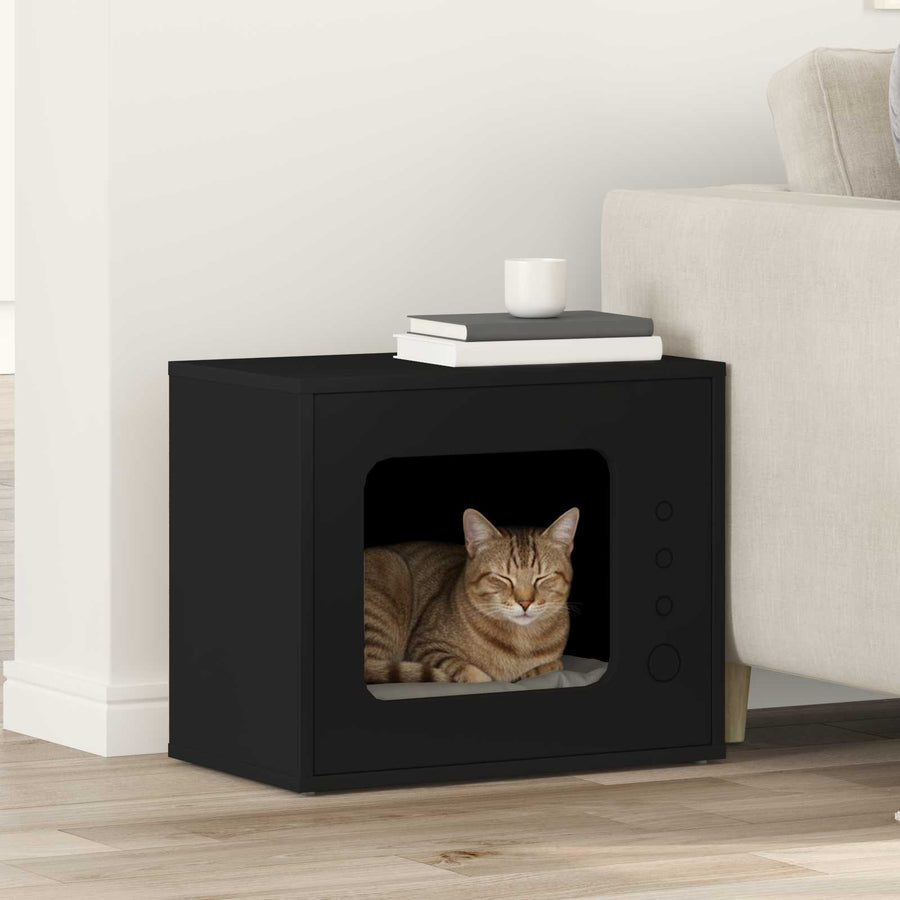 Kattenhuis 51 X 30 X 42 Cm Bewerkt Hout Zwart