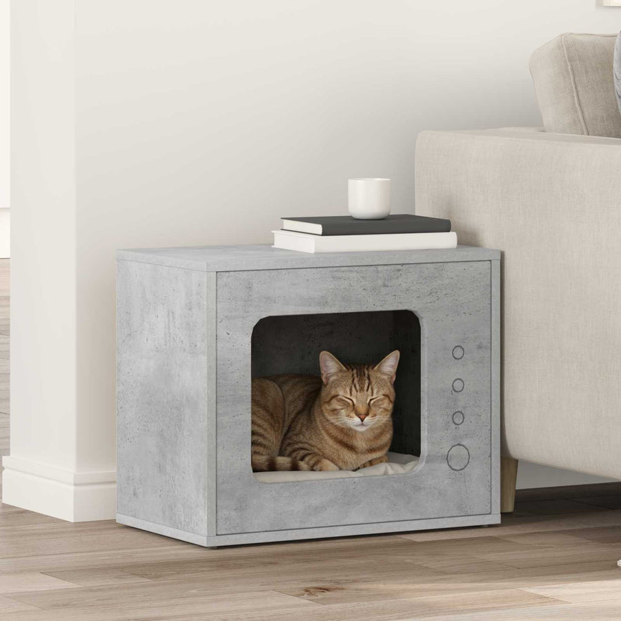 Kattenhuis Beton 51 X 30 X 42 Cm Bewerkt Hout Betongrijs