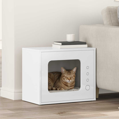 Kattenhuis Glanzend Wit 51 X 30 X 42 Cm Bewerkt Hout Hoogglans wit