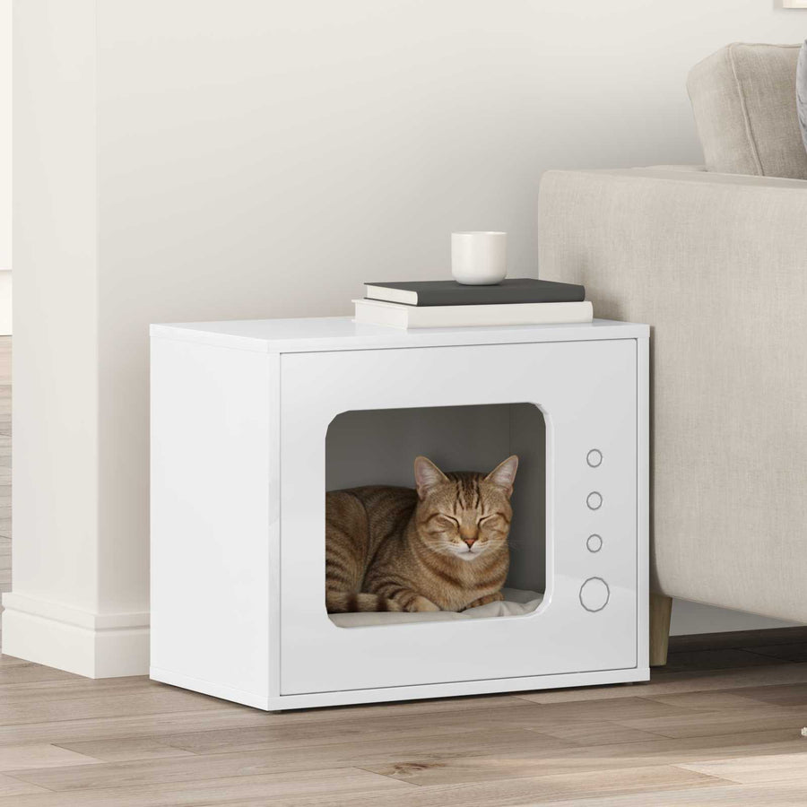 Kattenhuis Glanzend Wit 51 X 30 X 42 Cm Bewerkt Hout Hoogglans wit
