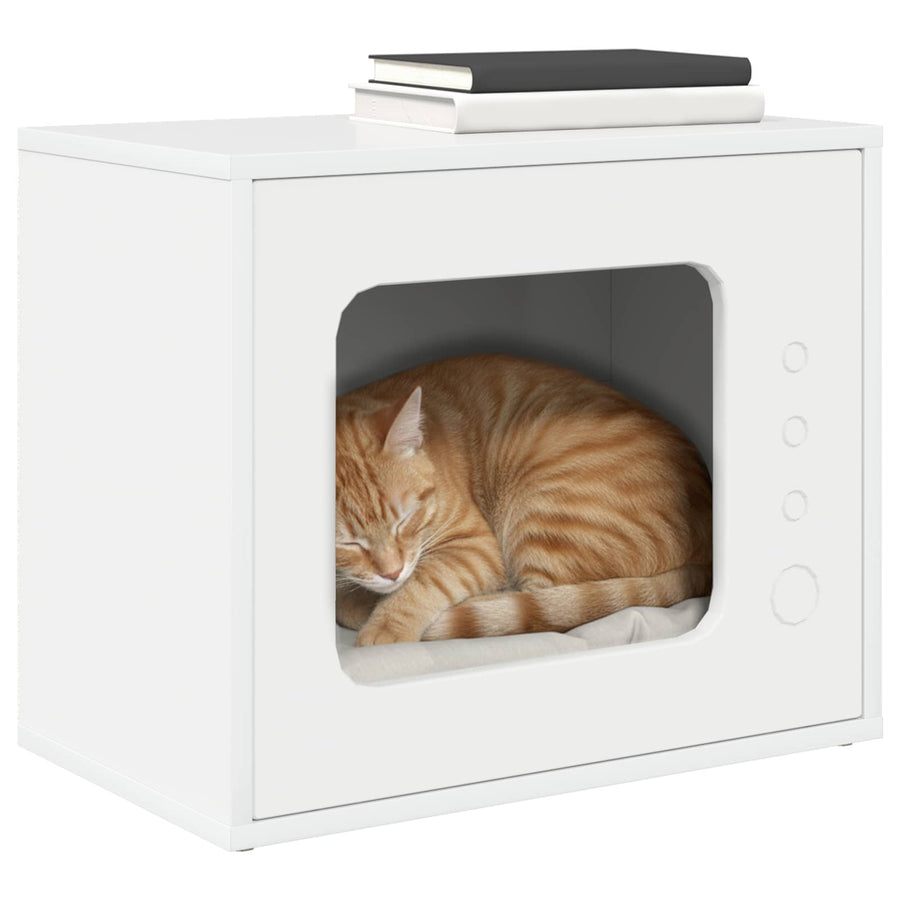 Kattenhuis Glanzend Wit 51 X 30 X 42 Cm Bewerkt Hout Hoogglans wit