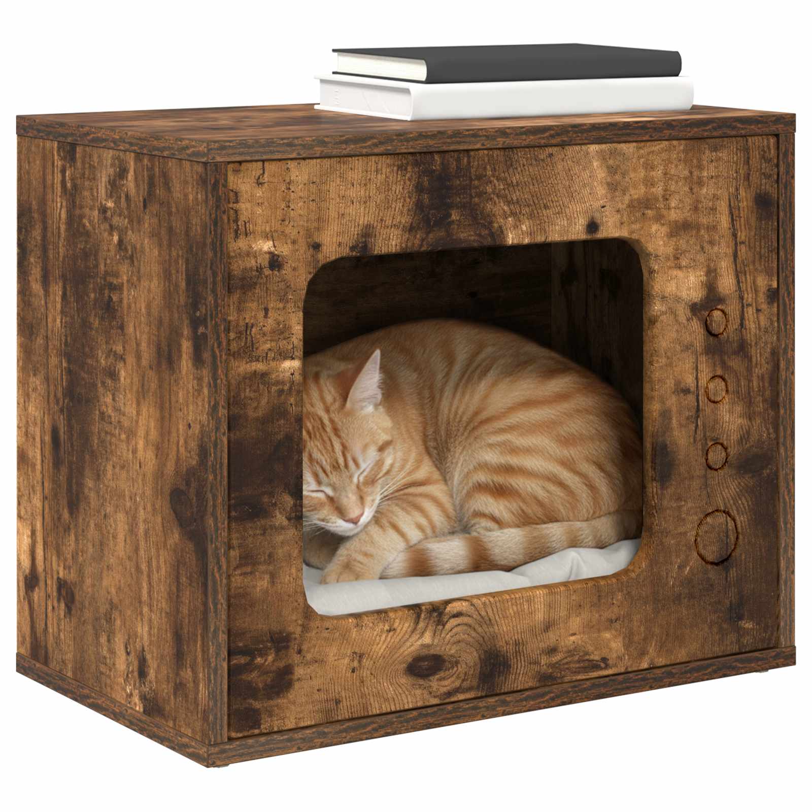 Kattenhuis 51 X 30 X 42 Cm Bewerkt Hout Gerookt eiken