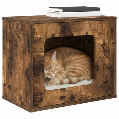 Kattenhuis 51 X 30 X 42 Cm Bewerkt Hout Gerookt eiken