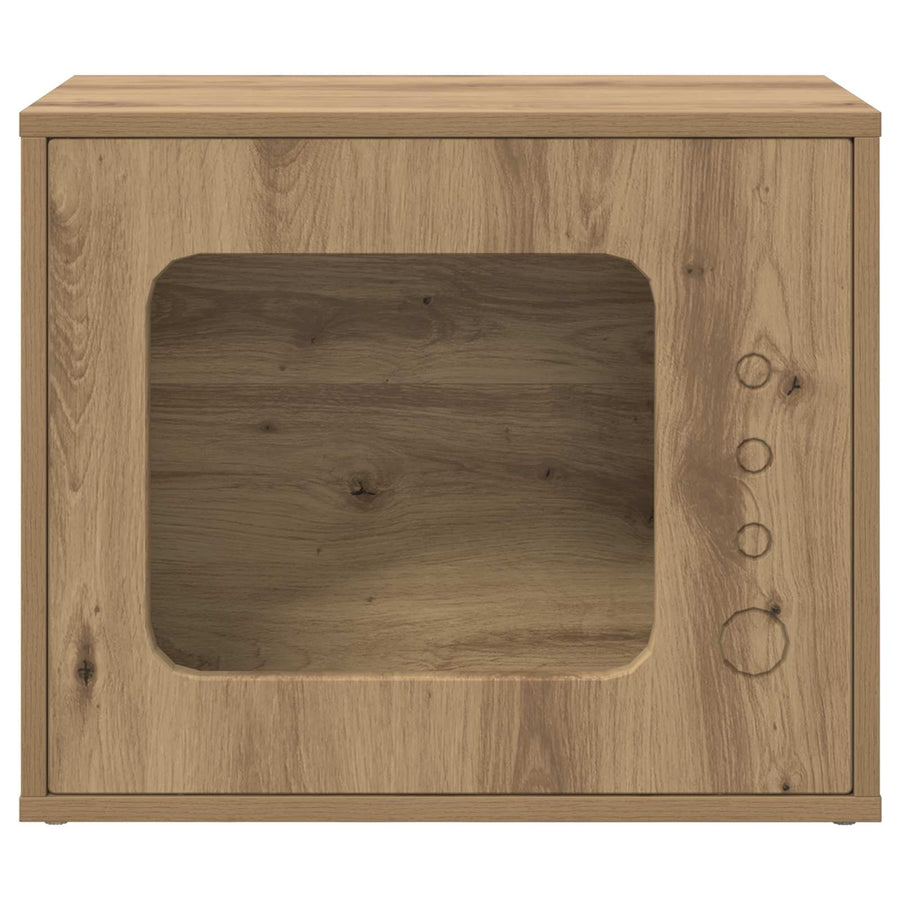Kattenhuis Ambachtelijk Eiken 51 X 30 X 42 Cm Bewerkt Hout artisanaal eikenkleurig