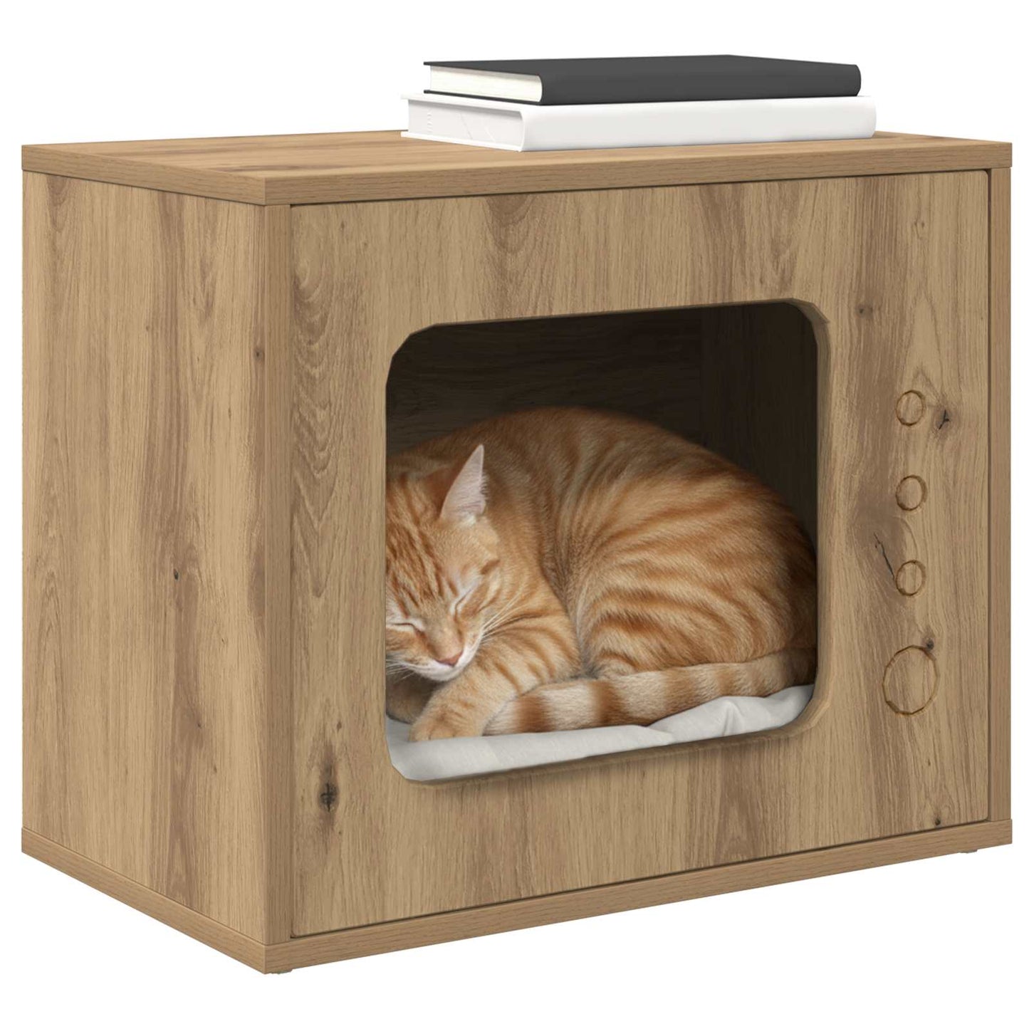 Kattenhuis Ambachtelijk Eiken 51 X 30 X 42 Cm Bewerkt Hout artisanaal eikenkleurig