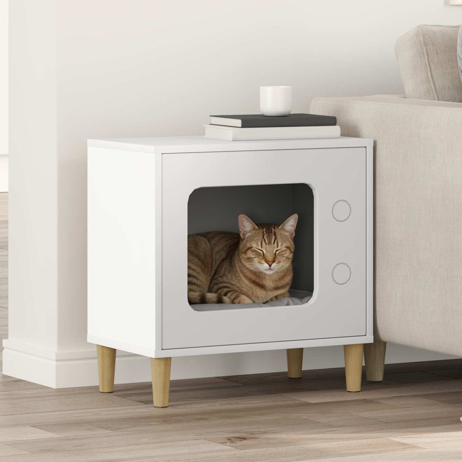 Kattenhuis 51 X 30 X 52 Cm Bewerkt Hout Wit