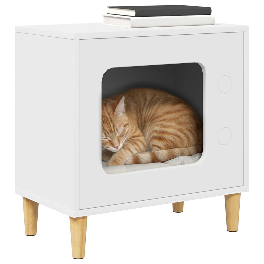 Kattenhuis 51 X 30 X 52 Cm Bewerkt Hout Wit