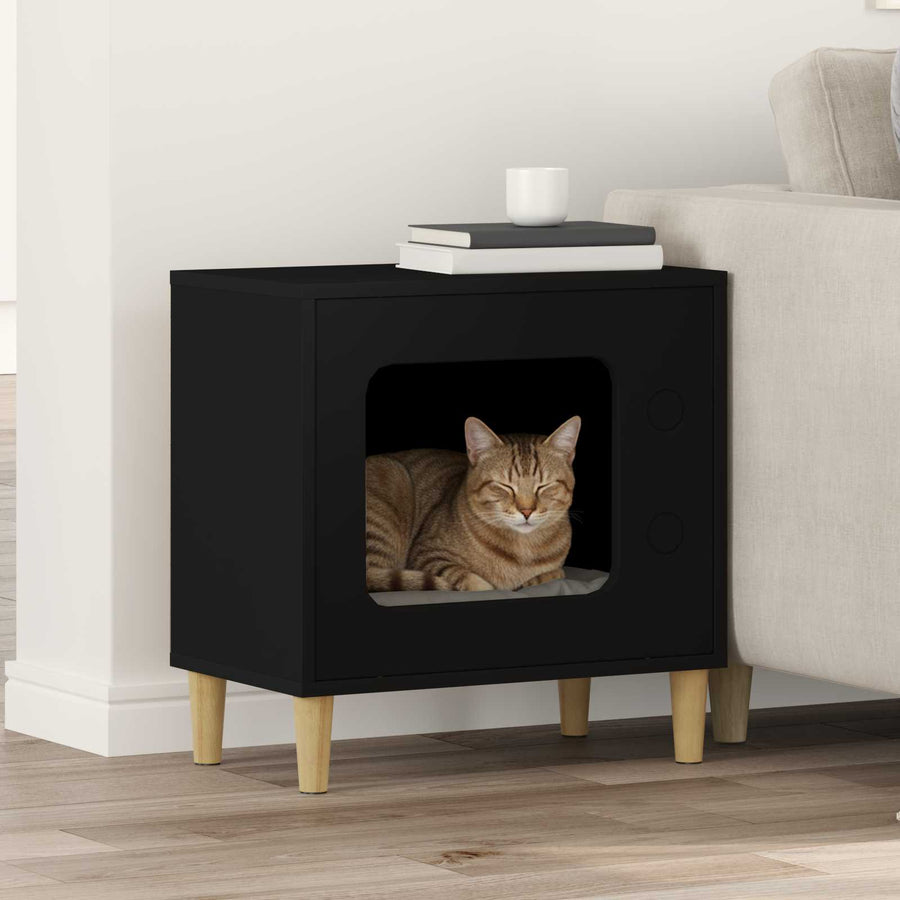 Kattenhuis 51 X 30 X 52 Cm Bewerkt Hout Zwart