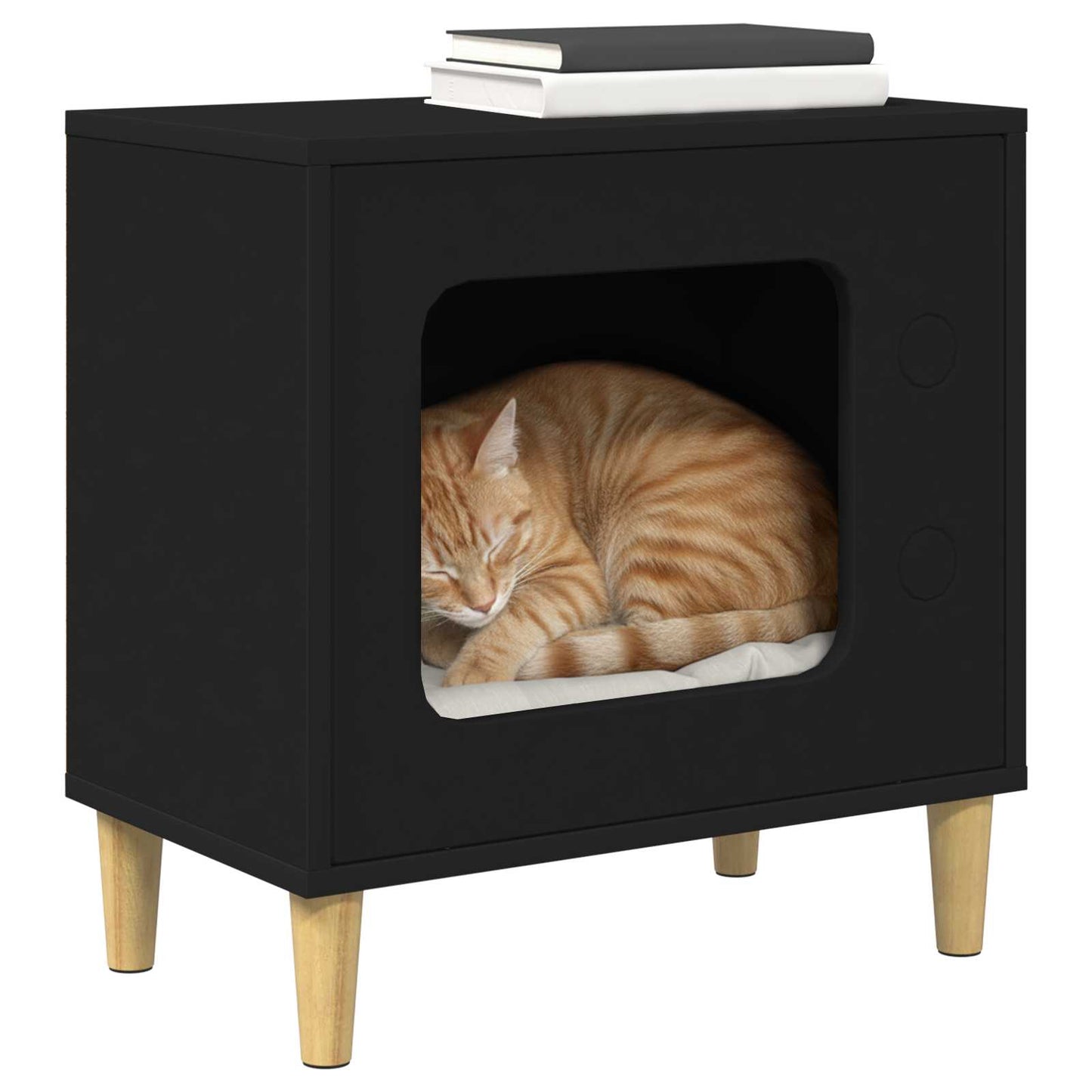 Kattenhuis 51 X 30 X 52 Cm Bewerkt Hout Zwart