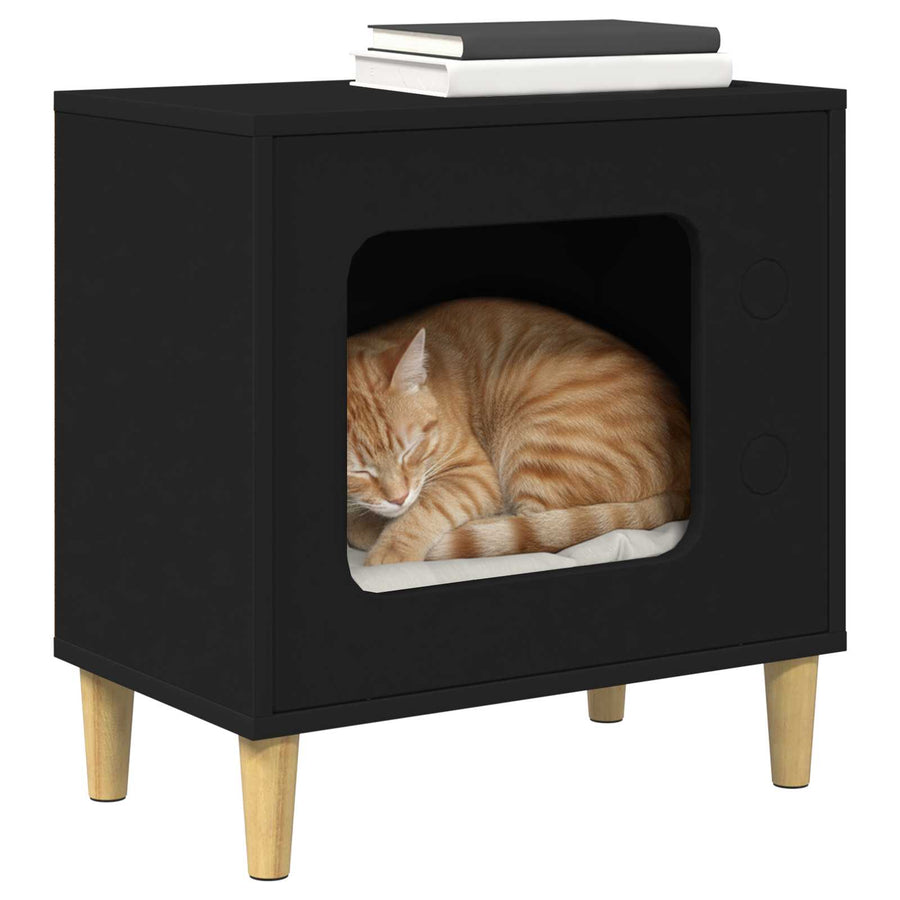 Kattenhuis 51 X 30 X 52 Cm Bewerkt Hout Zwart