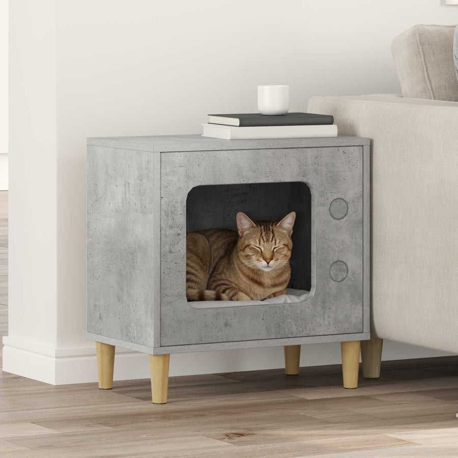 Kattenhuis Beton 51 X 30 X 52 Cm Bewerkt Hout Betongrijs