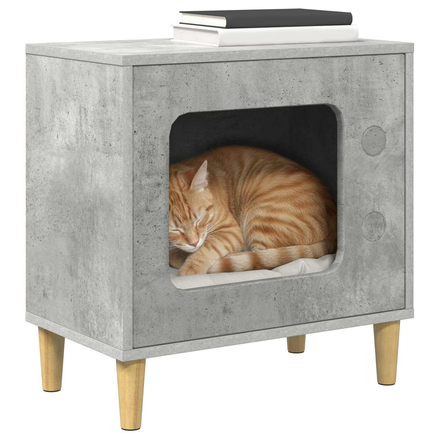 Kattenhuis Beton 51 X 30 X 52 Cm Bewerkt Hout Betongrijs