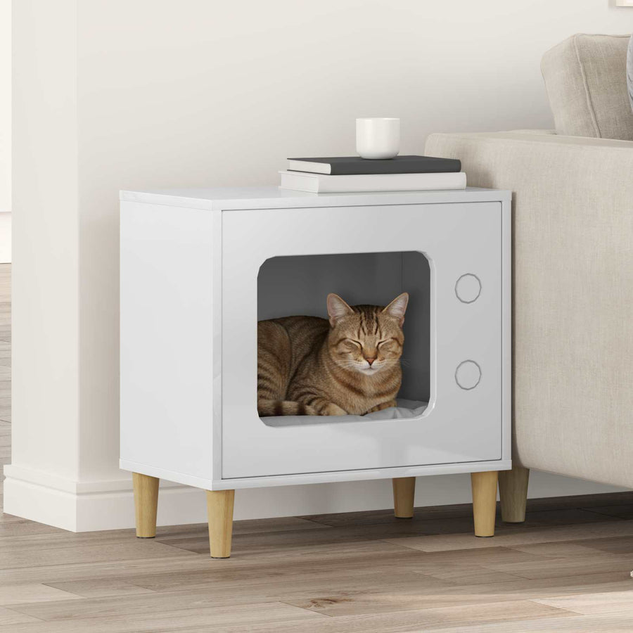 Kattenhuis Glanzend Wit 51 X 30 X 52 Cm Bewerkt Hout Hoogglans wit