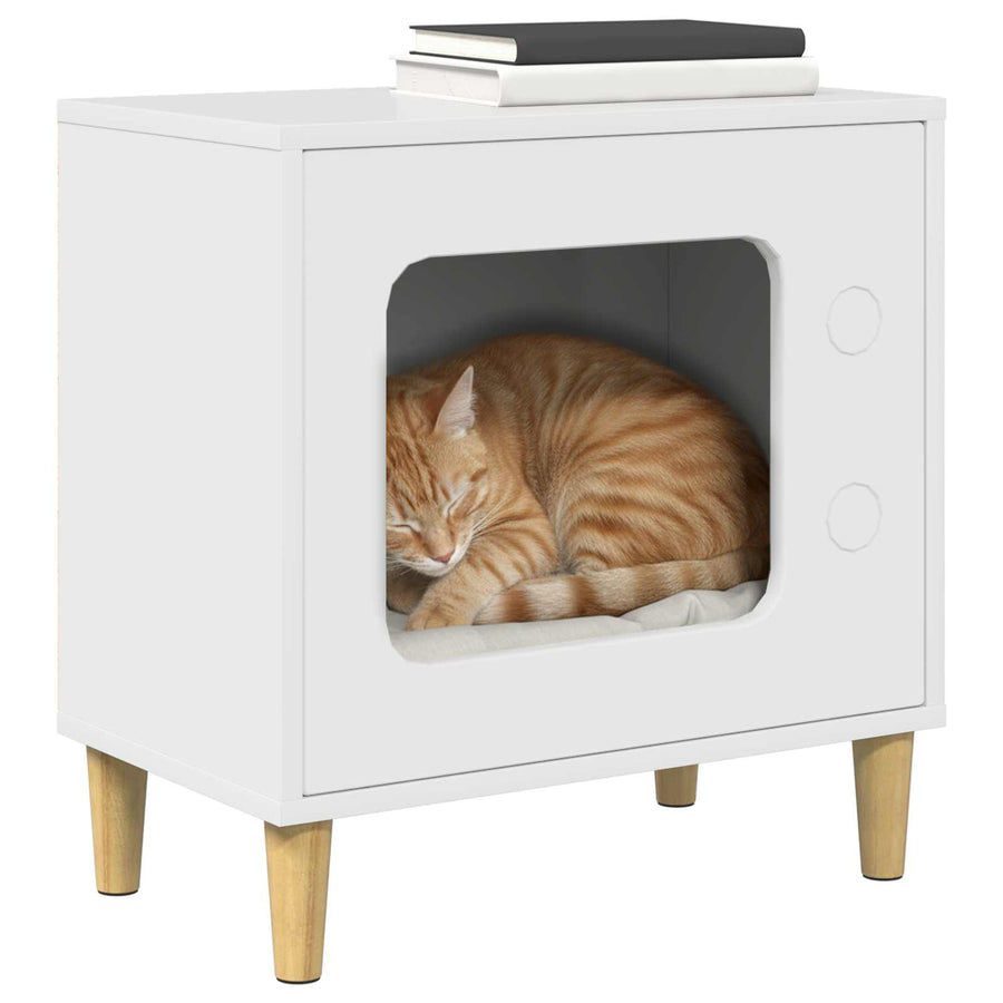 Kattenhuis Glanzend Wit 51 X 30 X 52 Cm Bewerkt Hout Hoogglans wit