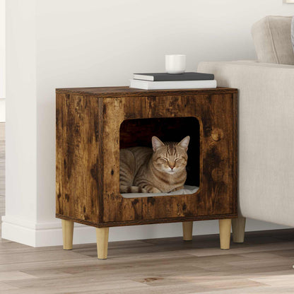 Kattenhuis 51 X 30 X 52 Cm Bewerkt Hout Gerookt eiken