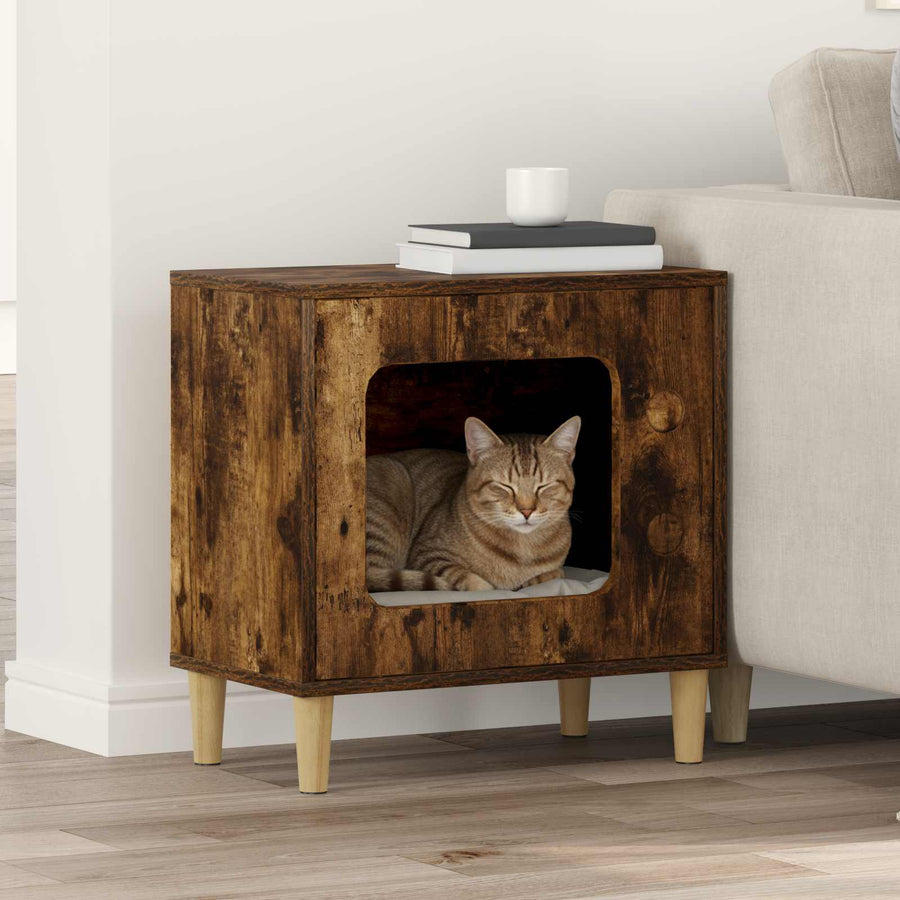 Kattenhuis 51 X 30 X 52 Cm Bewerkt Hout Gerookt eiken