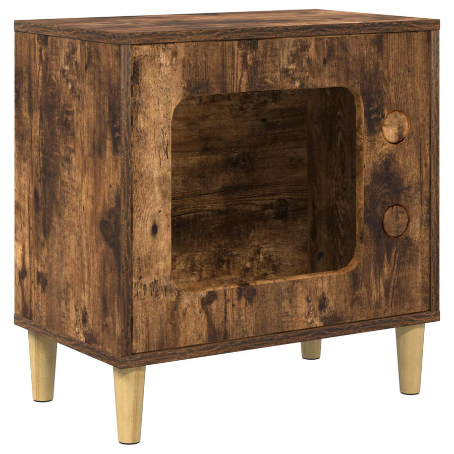 Kattenhuis 51 X 30 X 52 Cm Bewerkt Hout Gerookt eiken