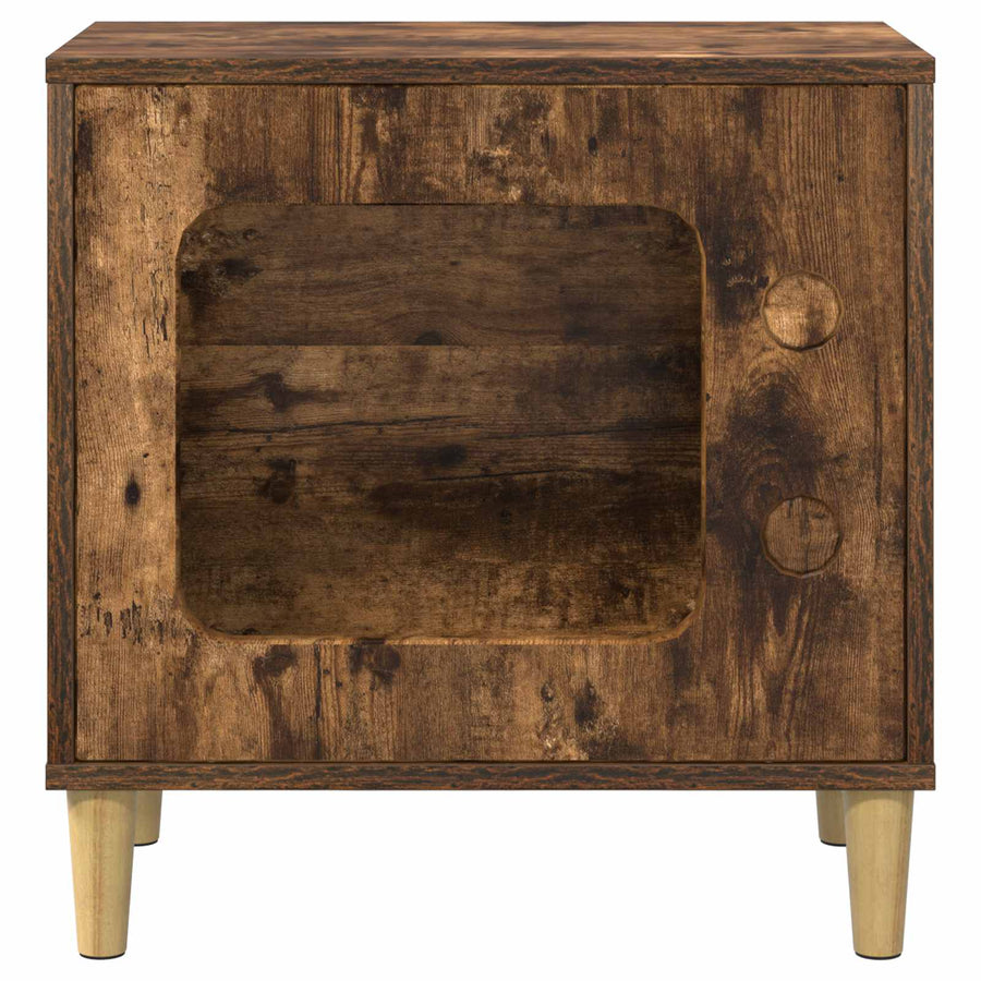 Kattenhuis 51 X 30 X 52 Cm Bewerkt Hout Gerookt eiken