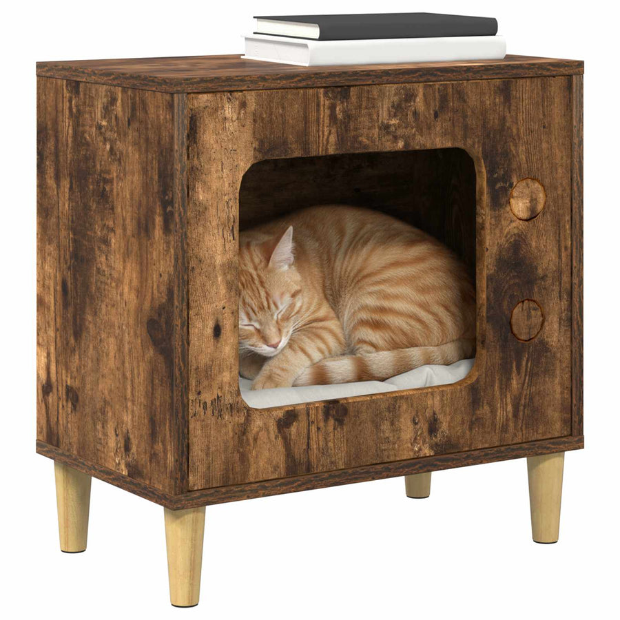 Kattenhuis 51 X 30 X 52 Cm Bewerkt Hout Gerookt eiken