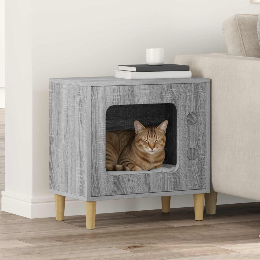 Kattenhuis 51 X 30 X 52 Cm Bewerkt Hout Grijs sonoma