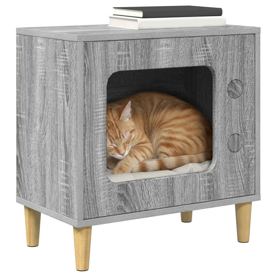 Kattenhuis 51 X 30 X 52 Cm Bewerkt Hout Grijs sonoma