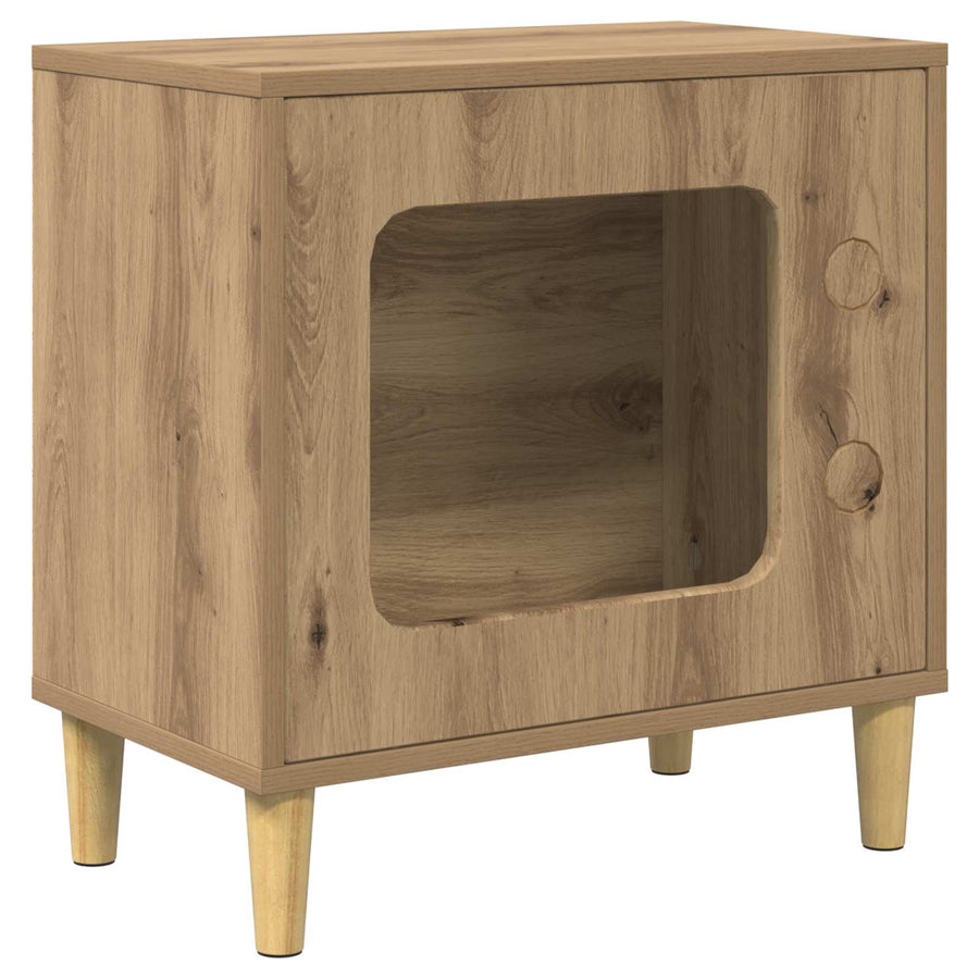 Kattenhuis Ambachtelijk Eiken 51 X 30 X 52 Cm Bewerkt Hout artisanaal eikenkleurig