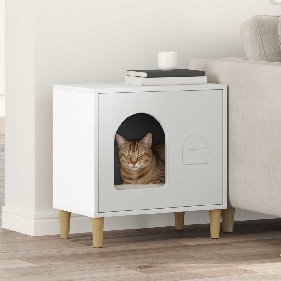 Kattenhuis 51 X 30 X 52 Cm Bewerkt Hout Wit