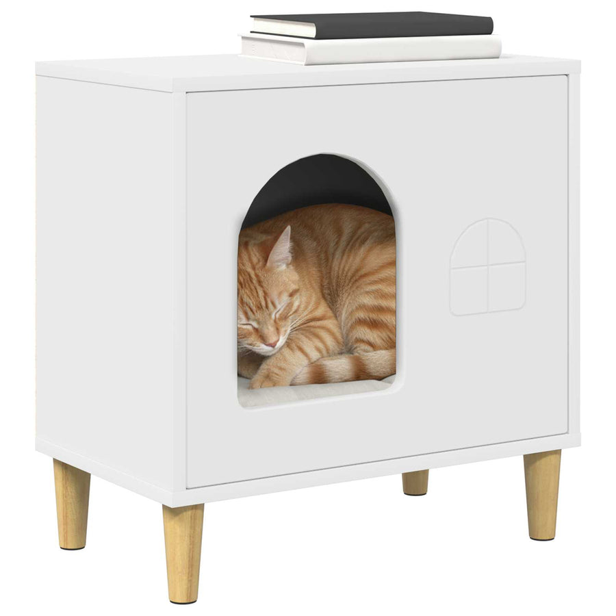 Kattenhuis 51 X 30 X 52 Cm Bewerkt Hout Wit