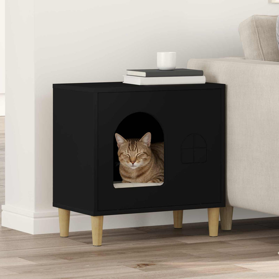 Kattenhuis 51 X 30 X 52 Cm Bewerkt Hout Zwart