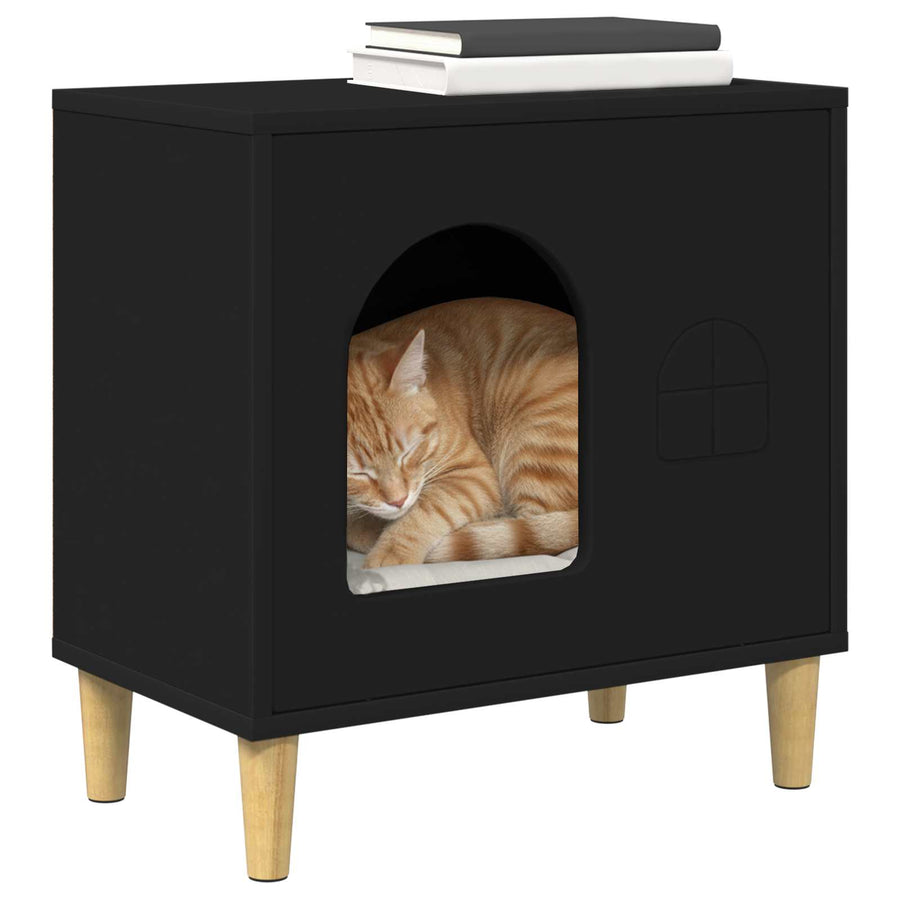 Kattenhuis 51 X 30 X 52 Cm Bewerkt Hout Zwart