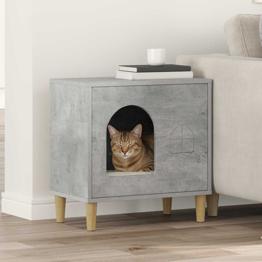 Kattenhuis Beton 51 X 30 X 52 Cm Bewerkt Hout Betongrijs