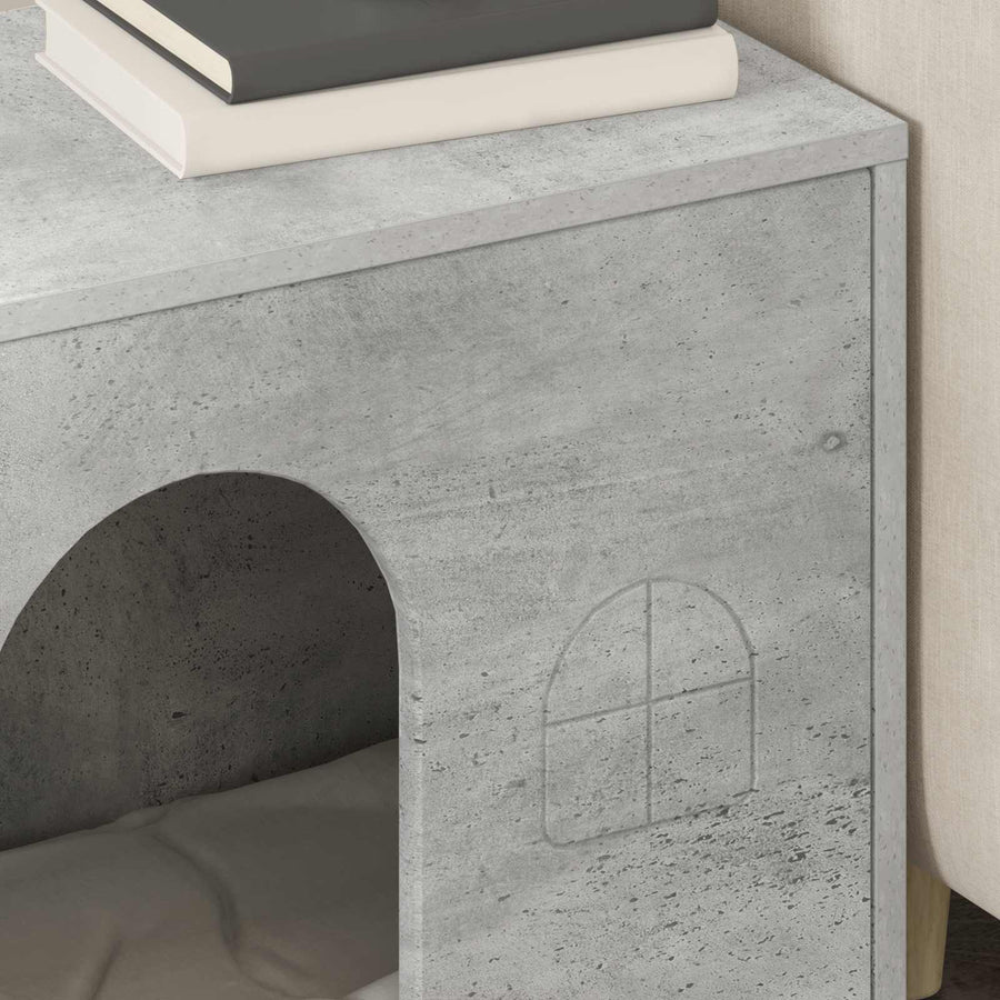 Kattenhuis Beton 51 X 30 X 52 Cm Bewerkt Hout Betongrijs