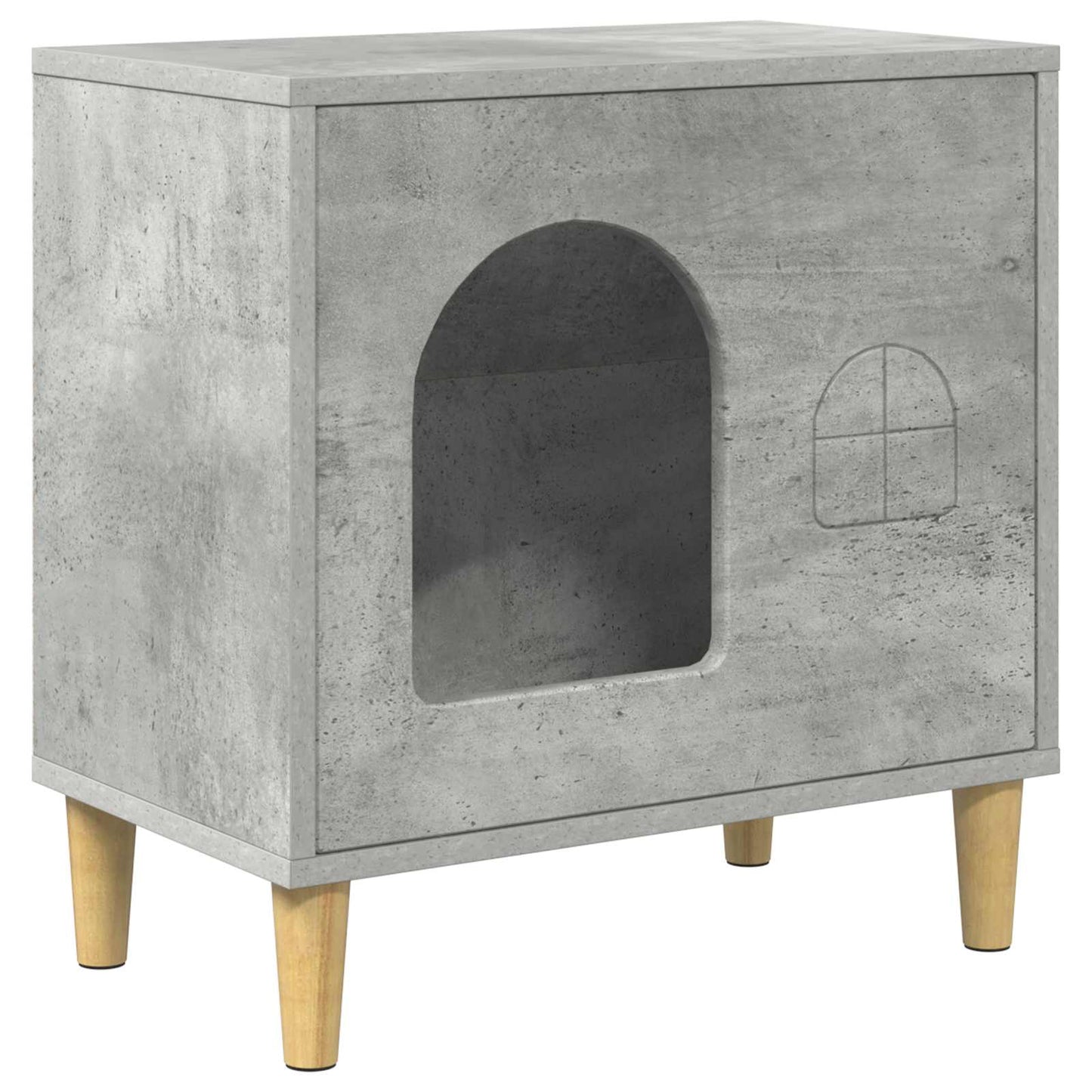 Kattenhuis Beton 51 X 30 X 52 Cm Bewerkt Hout Betongrijs