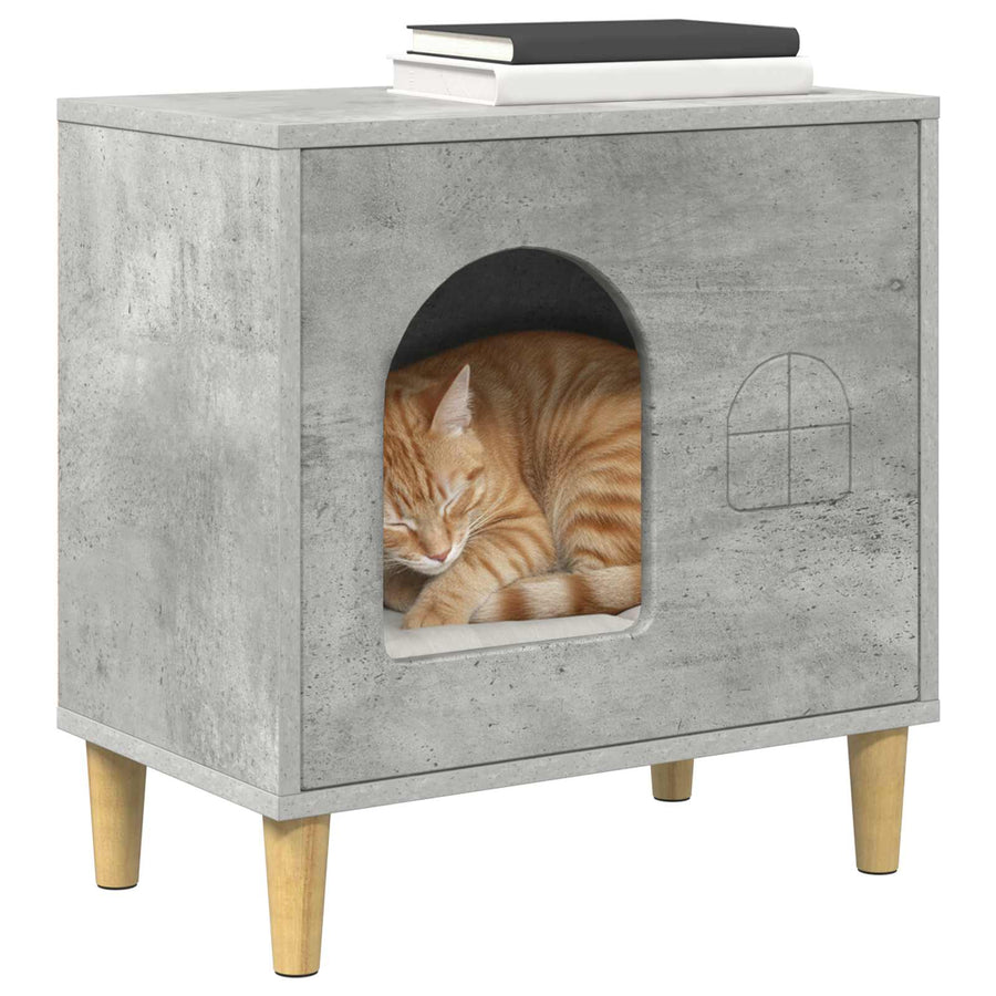 Kattenhuis Beton 51 X 30 X 52 Cm Bewerkt Hout Betongrijs