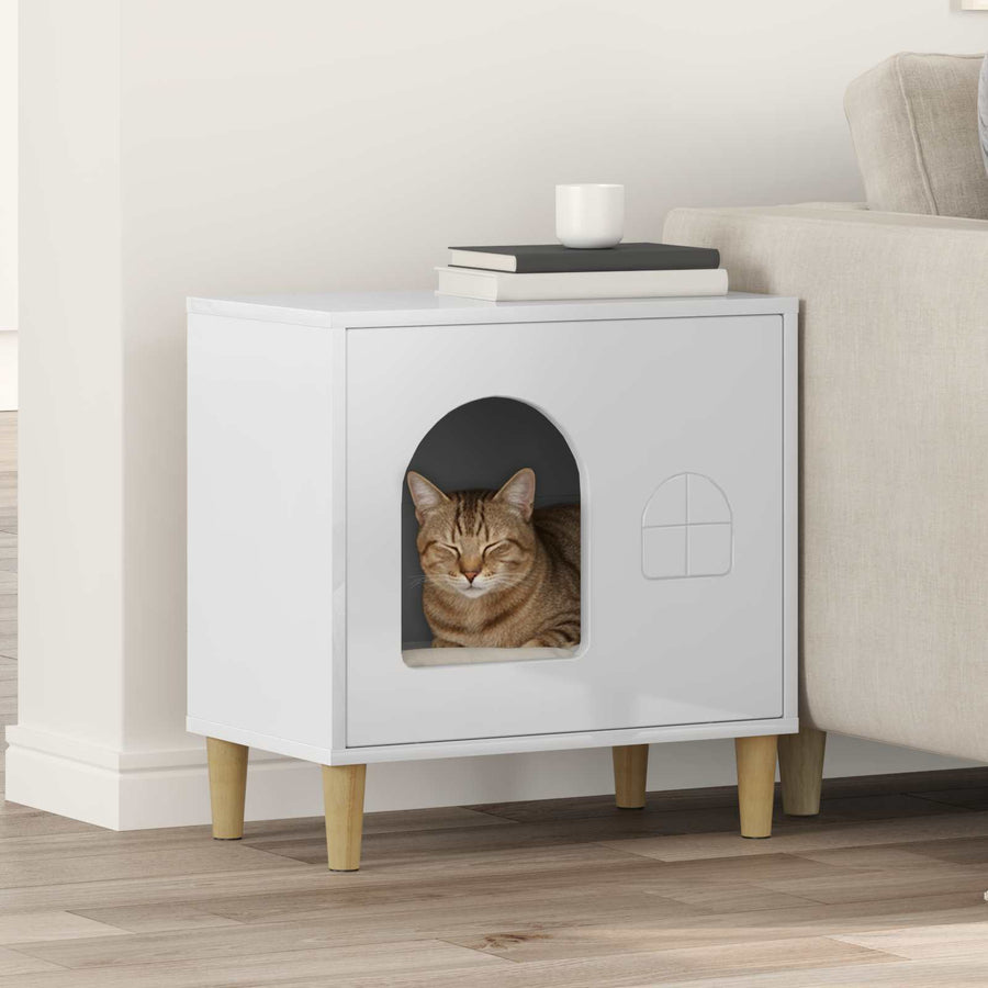 Kattenhuis Glanzend Wit 51 X 30 X 52 Cm Bewerkt Hout Hoogglans wit