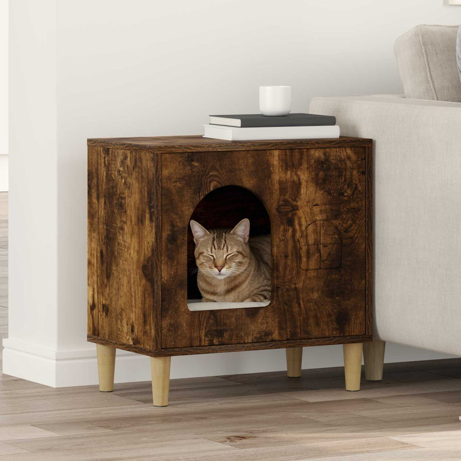 Kattenhuis 51 X 30 X 52 Cm Bewerkt Hout Gerookt eiken
