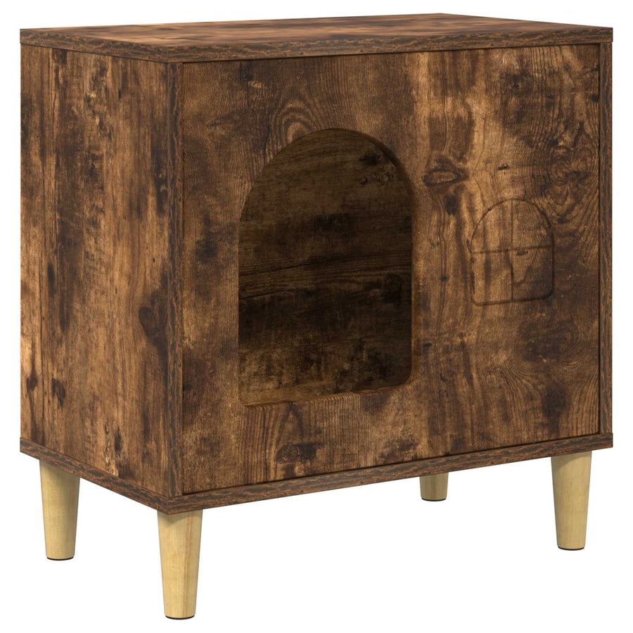 Kattenhuis 51 X 30 X 52 Cm Bewerkt Hout Gerookt eiken