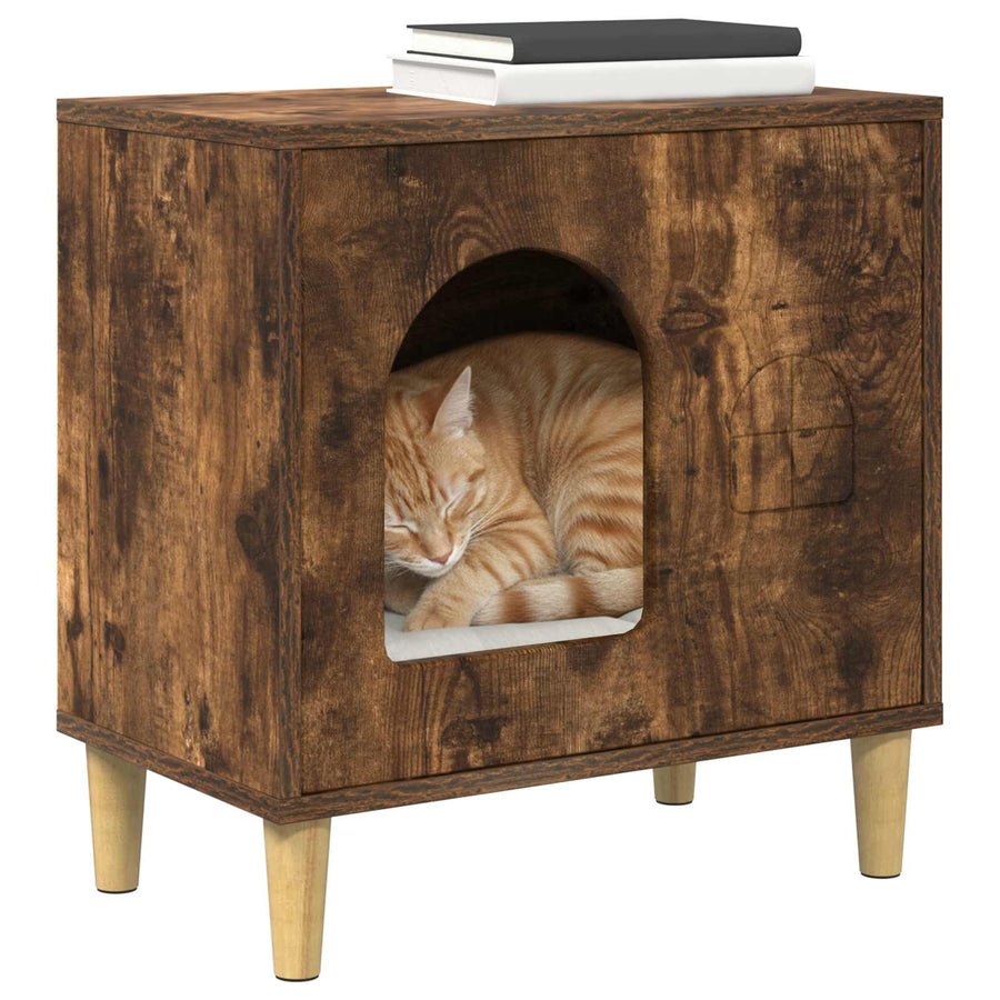Kattenhuis 51 X 30 X 52 Cm Bewerkt Hout Gerookt eiken