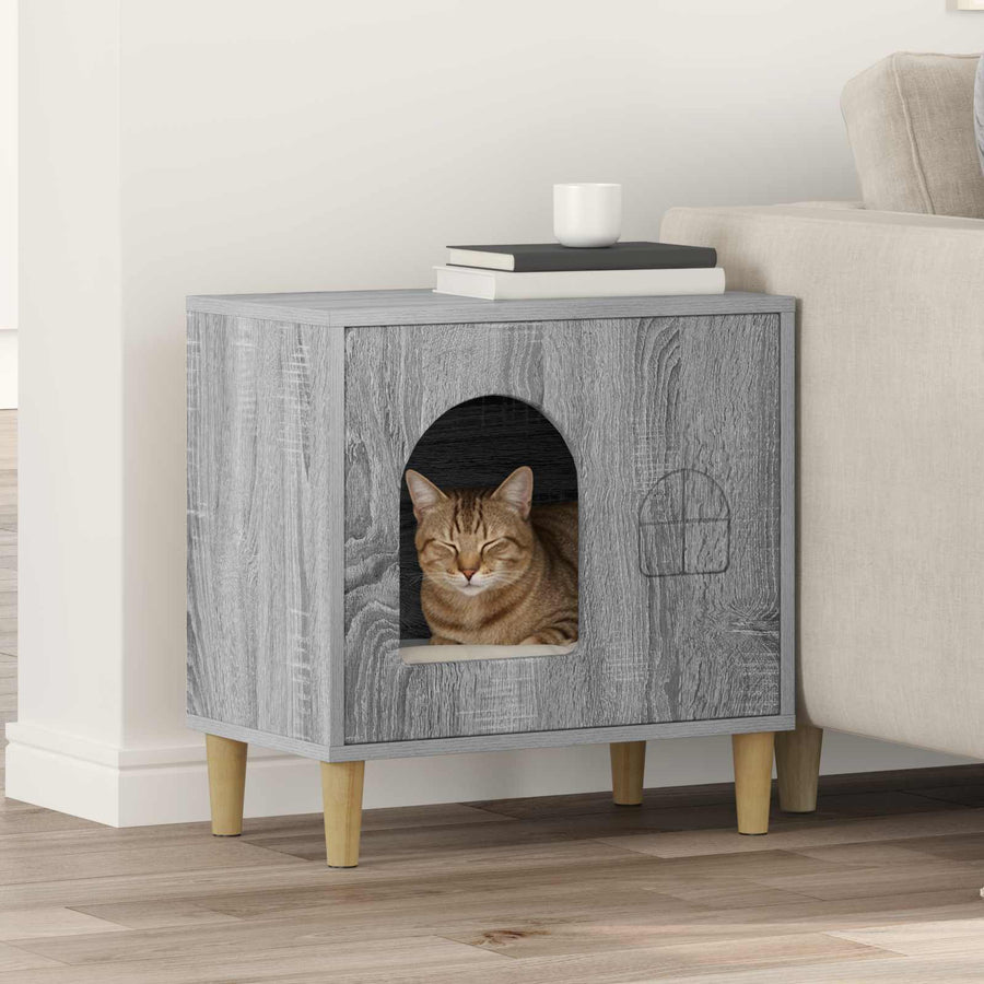 Kattenhuis 51 X 30 X 52 Cm Bewerkt Hout Grijs sonoma