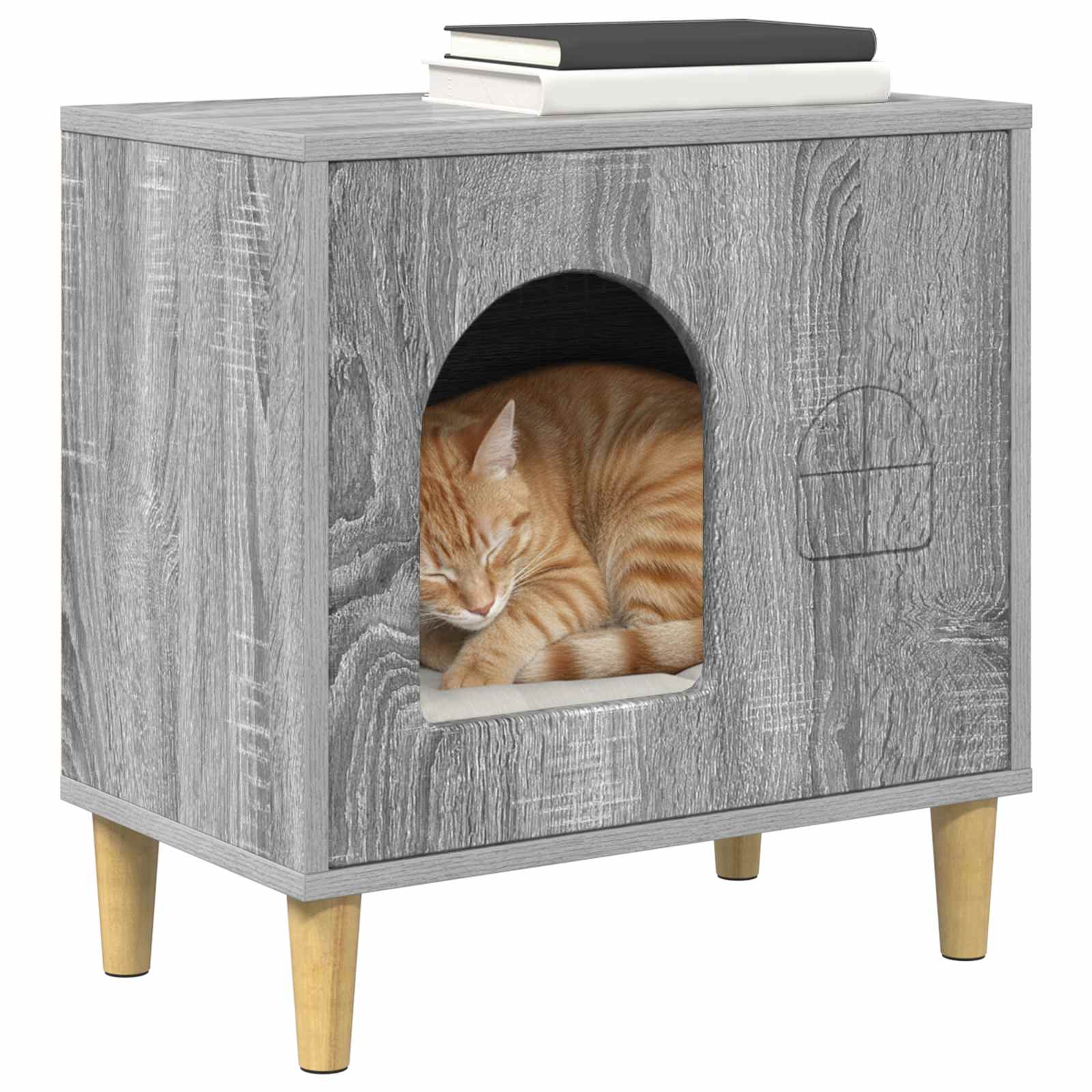 Kattenhuis 51 X 30 X 52 Cm Bewerkt Hout Grijs sonoma