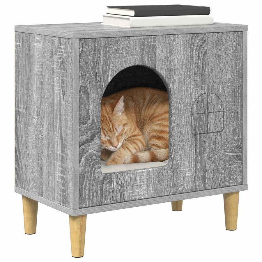 Kattenhuis 51 X 30 X 52 Cm Bewerkt Hout Grijs sonoma