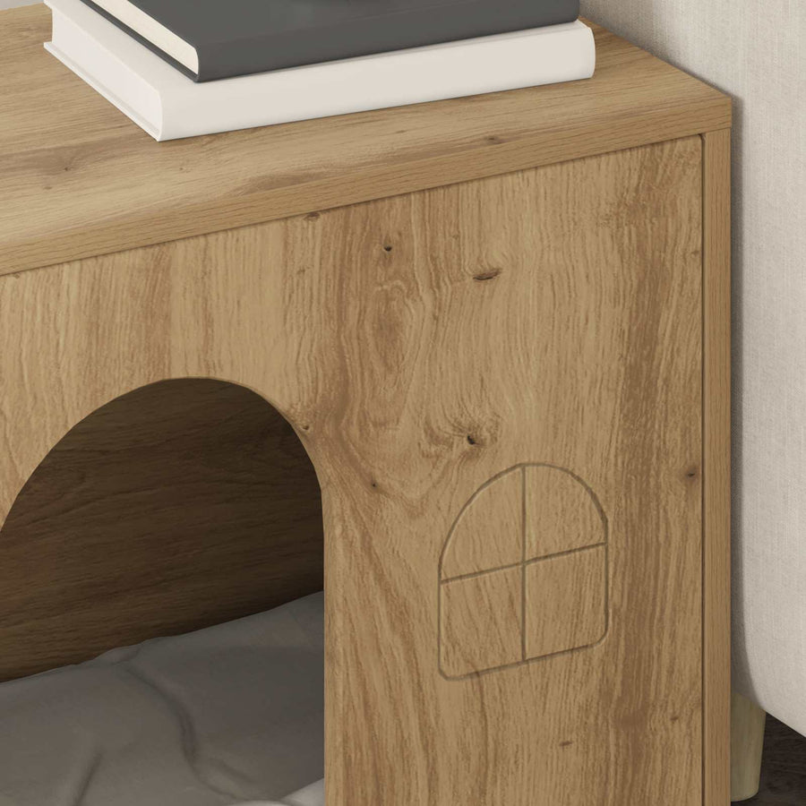 Kattenhuis Ambachtelijk Eiken 51 X 30 X 52 Cm Bewerkt Hout artisanaal eikenkleurig