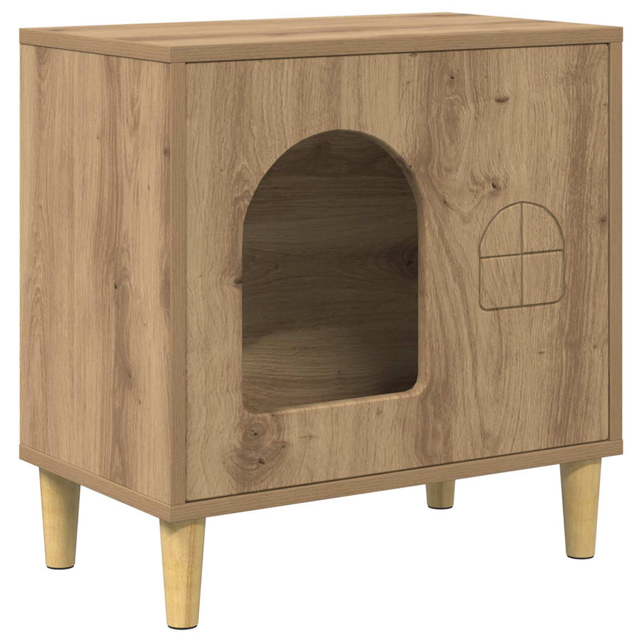 Kattenhuis Ambachtelijk Eiken 51 X 30 X 52 Cm Bewerkt Hout artisanaal eikenkleurig
