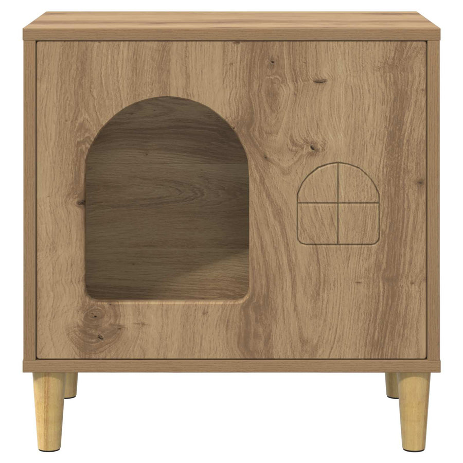 Kattenhuis Ambachtelijk Eiken 51 X 30 X 52 Cm Bewerkt Hout artisanaal eikenkleurig